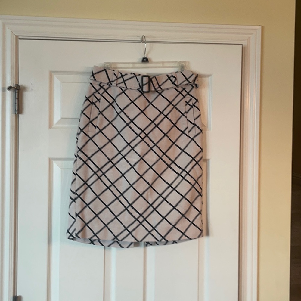Banana Republic Cream Tweet Skirt with Asymmetrical Black Lines